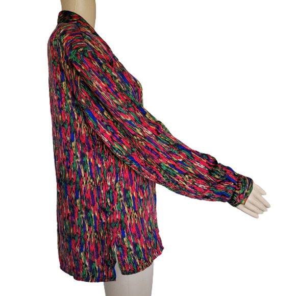 Ann May Women's Multi-color Long Sleeve Silk Collared Button-Up Shirt Size M - Picture 3 of 8
